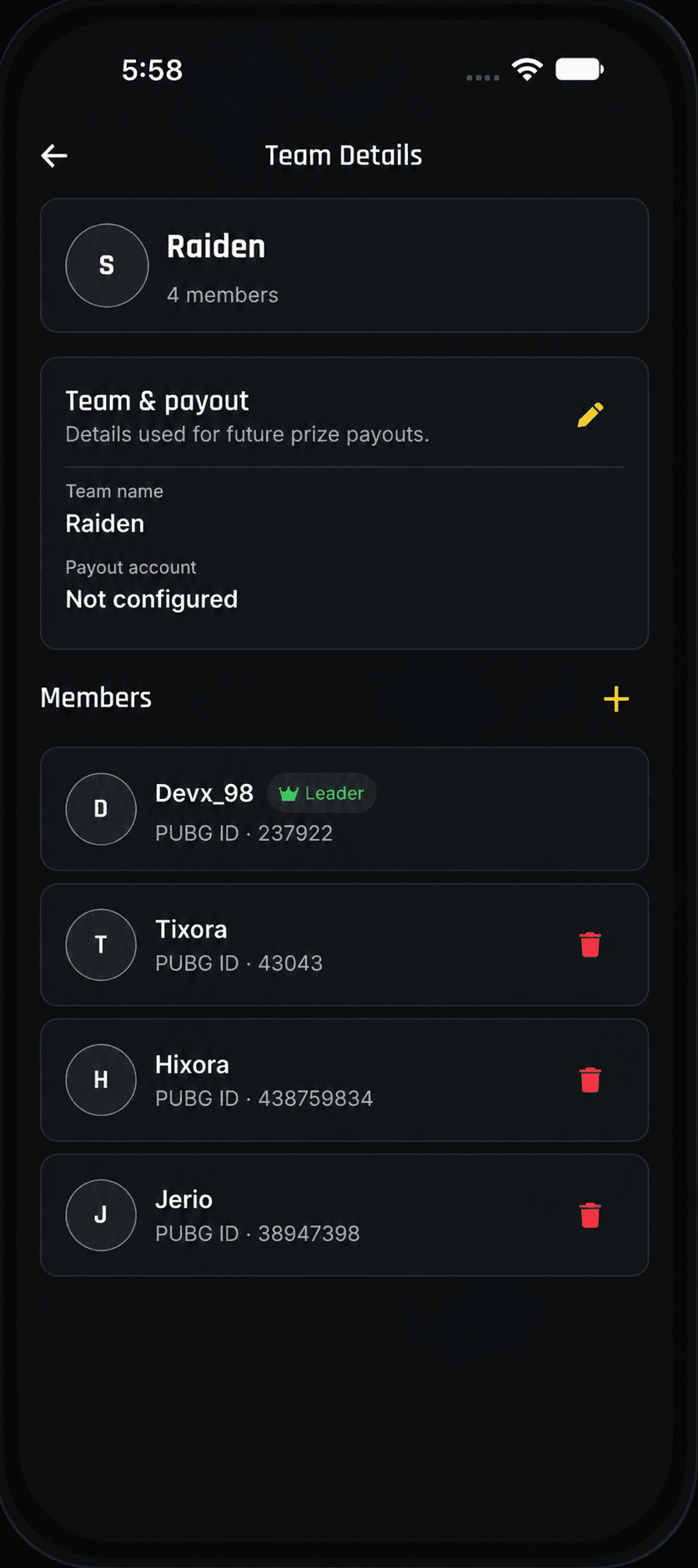 Muqabla app team details screen